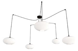 Lampadario 5 Luci Tefnet In Acciaio Nero Paralume Plissettato Bianco