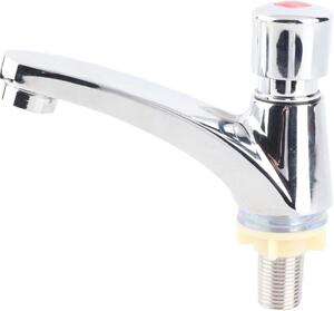 Miscelatore per lavabo con chiusura automatica, pulsante cromato, in ottone, a risparmio idrico