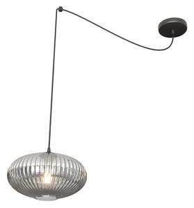 Sospensione 1 Luce Peteh In Acciaio Nero Paralume Plissettato Fumè