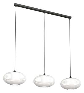 Lampadario 3 Luci Peteh In Acciaio Nero Paralume Plissettato Bianco