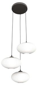 Lampadario 3 Luci Peteh Base Tonda Acciaio Nero Paralume Plissettato Bianco