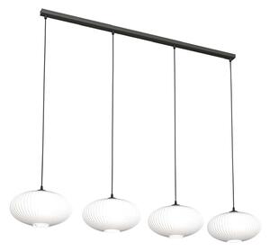 Lampadario 4 Luci Peteh In Acciaio Nero Paralume Plissettato Bianco
