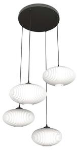 Lampadario 4 Luci Peteh Base Tonda Acciaio Nero Paralume Plissettato Bianco