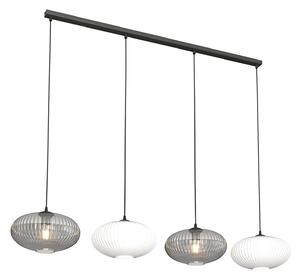 Lampadario 4 Luci Bel In Acciaio Nero Paralume Plissè Multicolor