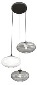 Lampadario 3 Luci Bel Base Tonda Acciaio Nero Paralume Plissè Multicolor