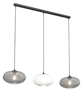 Lampadario 3 Luci Suchos In Acciaio Nero Paralume Plissè Multicolor