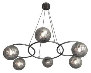 Lampadario 6 Luci Bel A Cerchi E Diffusori In Vetro Rigato Fumè