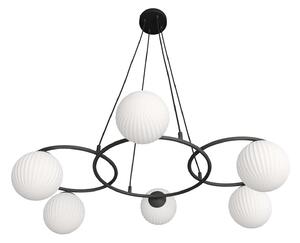Lampadario 6 Luci Bel A Cerchi E Diffusori In Vetro Rigato Opale