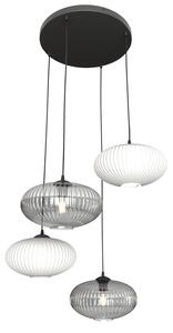Lampadario 4 Luci Bel Base Tonda Acciaio Nero Paralume Plissè Multicolor