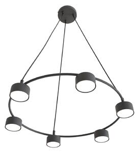 Lampadario Moderno 6 Luci Ondurguosh In Acciaio Nero Ad Anello E Cilindri