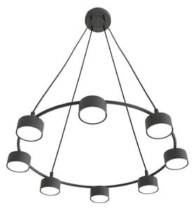 Lampadario Moderno 8 Luci Ondurguosh In Acciaio Nero Ad Anello E Cilindri