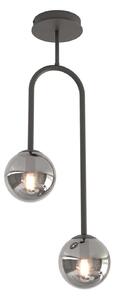 Lampada A Soffitto 2 Luci Öndurguð In Acciaio Nero E Sfere In Vetro Fumè