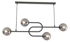 Lampadario 4 Luci Öndurguð In Acciaio Nero E Sfere In Vetro Fumè