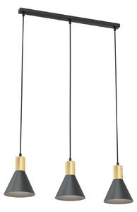 Lampadario 3 Luci Sin Acciaio Nero E Paralumi Conici Nero E Oro