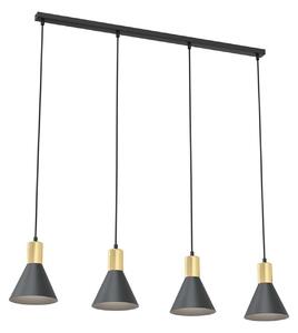 Lampadario 4 Luci Sin Acciaio Nero E Paralumi Conici Nero E Oro