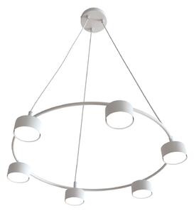 Lampadario Moderno 6 Luci Ondurguosh In Acciaio Bianco Ad Anello E Cilindri