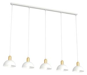 Lampadario 5 Luci Rigantona In Acciaio Bianco E Oro Diffusori A Cupola