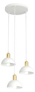 Lampadario 3 Luci Rigantona Base Tonda Acciaio Bianco E Oro Diffusori A Cupola