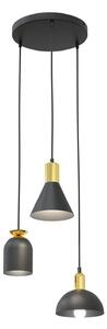 Lampadario 3 Luci Samildánach Tondo Acciaio Nero E Paralumi Forme Varie Nero Oro
