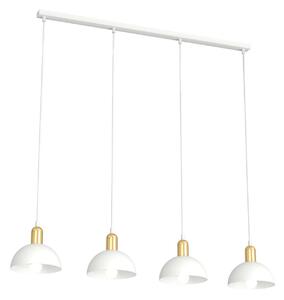 Lampadario 4 Luci Rigantona In Acciaio Bianco E Oro Diffusori A Cupola