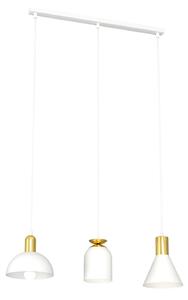 Lampadario 3 Luci Badb Acciaio Bianco E Paralumi Forme Varie Bianco Oro