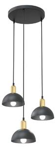 Lampadario 3 Luci Badb Base Tonda Acciaio Nero E Oro Diffusori A Cupola