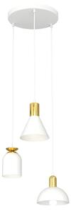 Lampadario 3 Luci Badb Base Tonda Acciaio Paralumi Forme Varie Bianco Oro