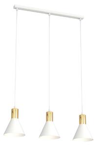 Lampadario 3 Luci Thalattē Acciaio Bianco E Paralumi Conici Bianco E Oro