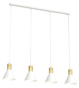 Lampadario 4 Luci Thalattē Acciaio Bianco E Paralumi Conici Bianco E Oro