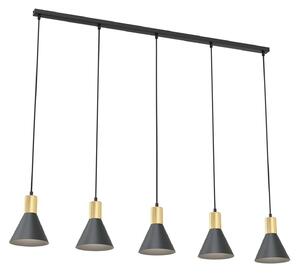 Lampadario 5 Luci Sin Acciaio Nero E Paralumi Conici Nero E Oro