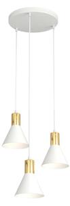 Lampadario 3 Luci Thalattē Tondo Acciaio Bianco Paralumi Conici Bianco Oro