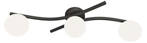 Plafoniera 3 Luci Orpheus In Accciaio Nero E Sfere In Vetro Bianco