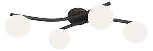 Plafoniera 4 Luci Orpheus In Accciaio Nero E Sfere In Vetro Bianco