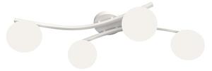 Plafoniera 4 Luci Polideuce In Accciaio Bianco E Sfere In Vetro Bianco
