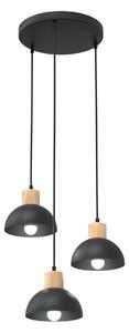 Sospensione Nordica 3 Luci Tethys Base Tonda Acciaio Nero E Legno Naturale