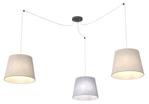 Sospensione 3 Luci Tethys Con Fermacavi E Paralumi Grigio E Beige