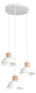 Sospensione Nordica 3 Luci Tethys Base Tonda Acciaio Bianco E Legno Naturale