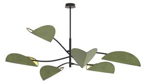 Plafoniera Moderna Pallade Acciaio Nero Verde 6 Luci E14