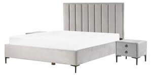 Set camera da letto in velluto grigio matrimoniale 160 cm 6 letto con contenitore 2 comodini imbottiti Beliani