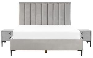 Set camera da letto in velluto grigio 180 x 200 cm con contenitore 2 comodini imbottiti Beliani