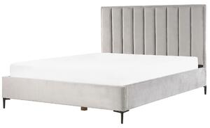 Set camera da letto in velluto grigio 180 x 200 cm con contenitore 2 comodini imbottiti Beliani