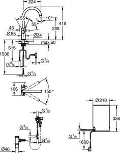 GROHE Red Compact 3in1: Miscelatore per acqua calda istantanea - Bocchetta a "C" - Bollitore da 4 litri - Cromo