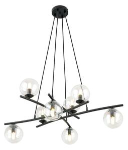 Lampadario Moderno Zarmon Acciaio Nero Trasparente 8 Luci E14