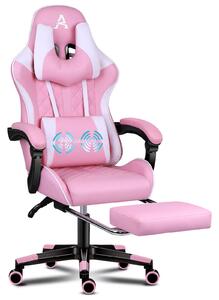 ALFORDSON sedia da gioco premium con poggiapiedi e supporto lombare, design ergonomico, inclinazione di 150°, sedia da scrivania in pelle per ufficio da gioco, 180 kg rosa