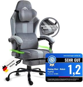 Sedia da gaming ergonomica con poggiapiedi, tessuto traspirante, sedia da gaming, sedia da ufficio con poggiatesta e supporto lombare, seduta ampia, portata massima 150 kg (grigia)