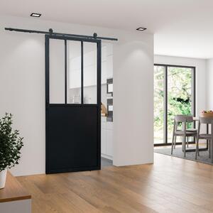 Porta scorrevole in vetro in alluminio inova, dimensioni 1025 x 2150 mm, vetro trasparente, telaio in acciaio nero, set completo con guida a vista, sistema di chiusura ammortizzata su entrambi i lati