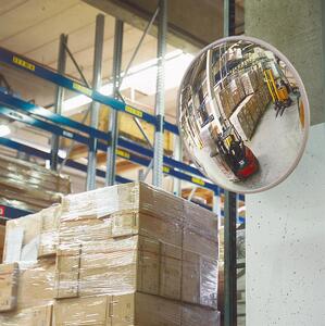 Specchio industriale in plastica speciale, utilizzabile all'interno e all'esterno, con supporto, distanza massima dell'osservatore 11 m, diametro 800 mm