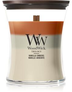 Woodwick Trilogy Vanilla Embers candela profumata con stoppino in legno 275 g
