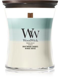 Woodwick Trilogy Driftwood Shores candela profumata con stoppino in legno 275 g