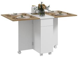 HOMCOM Tavolo Rettangolare Allungabile con 2 Cassetti e un Armadietto in Legno, 140x76x74 cm, Bianco e Color Legno